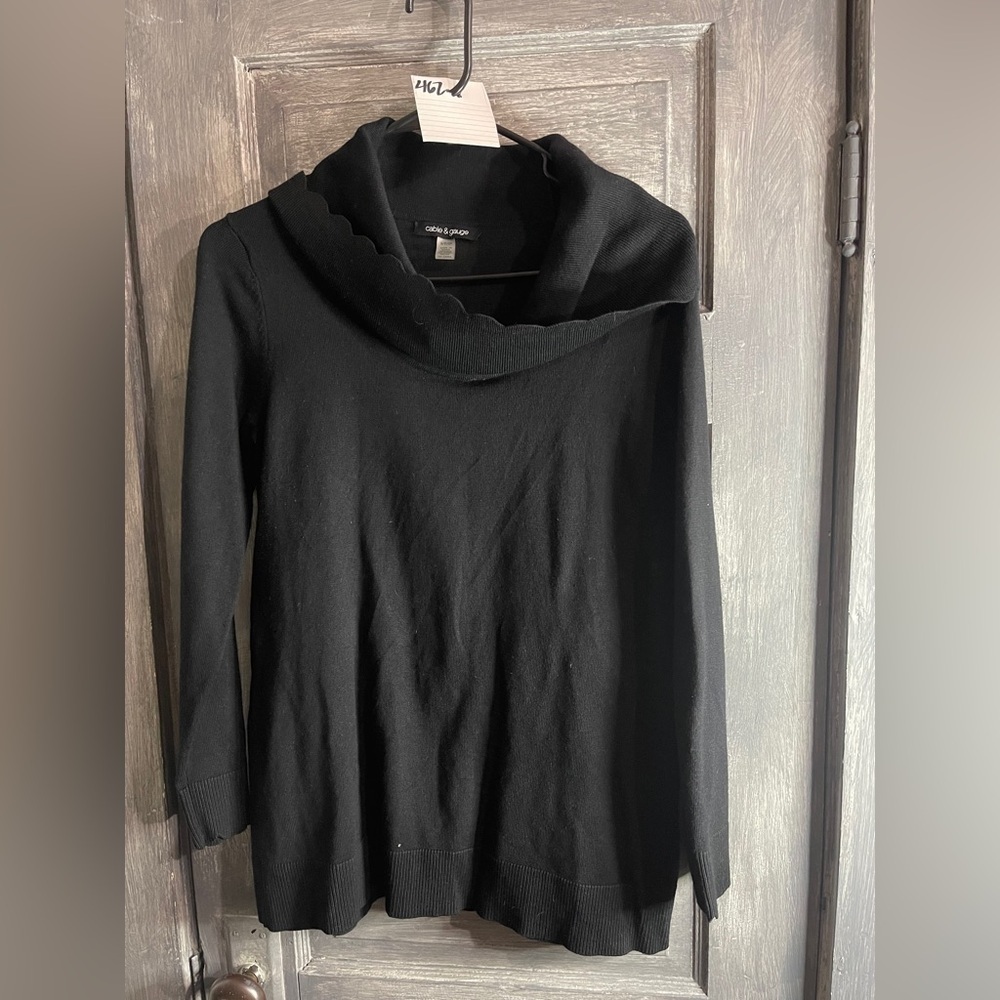 Cable & Gauge Black Turtleneck Sweater with Cowl Design